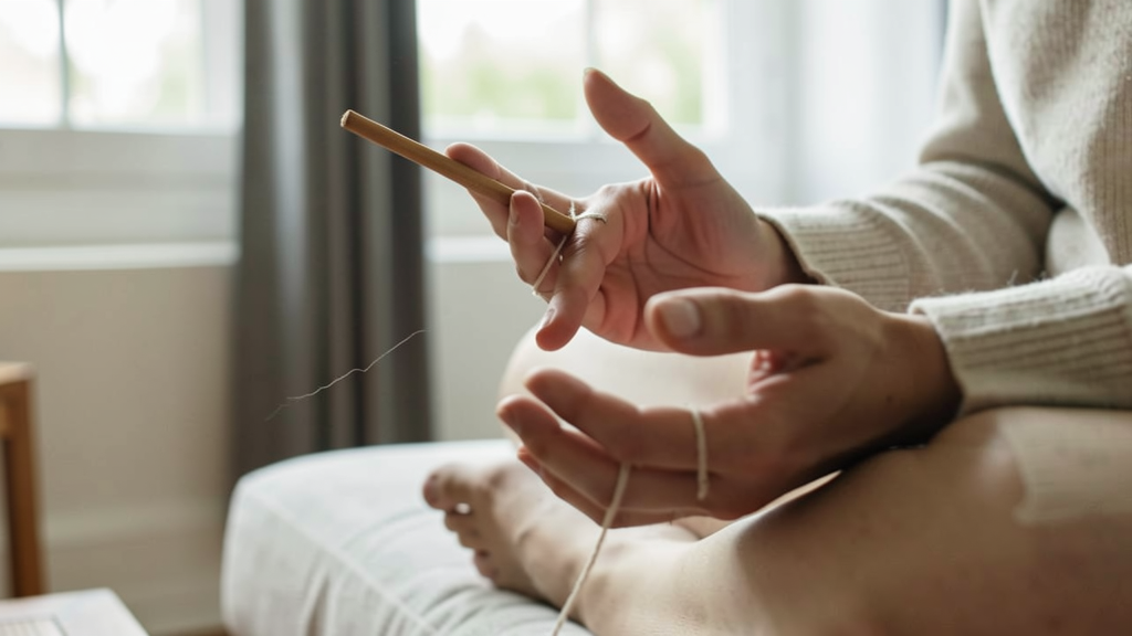 Detalhe fotográfico relacionado a Meditação nos Chakras ou Oração do Centro: qual técnica segura melhor a ansiedade antes de dormir?